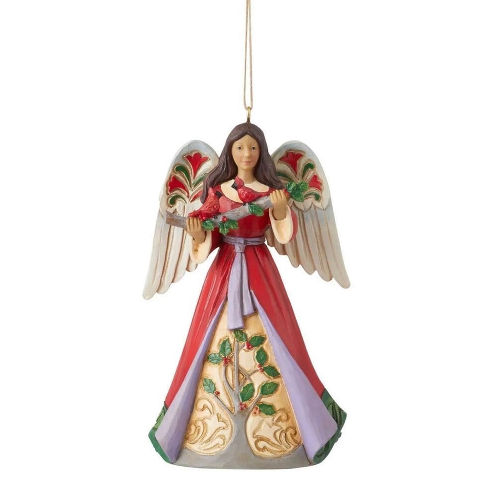 Jim Shore Heartwood Creek Angel with Cardinals & Holly Hanging Ornament New